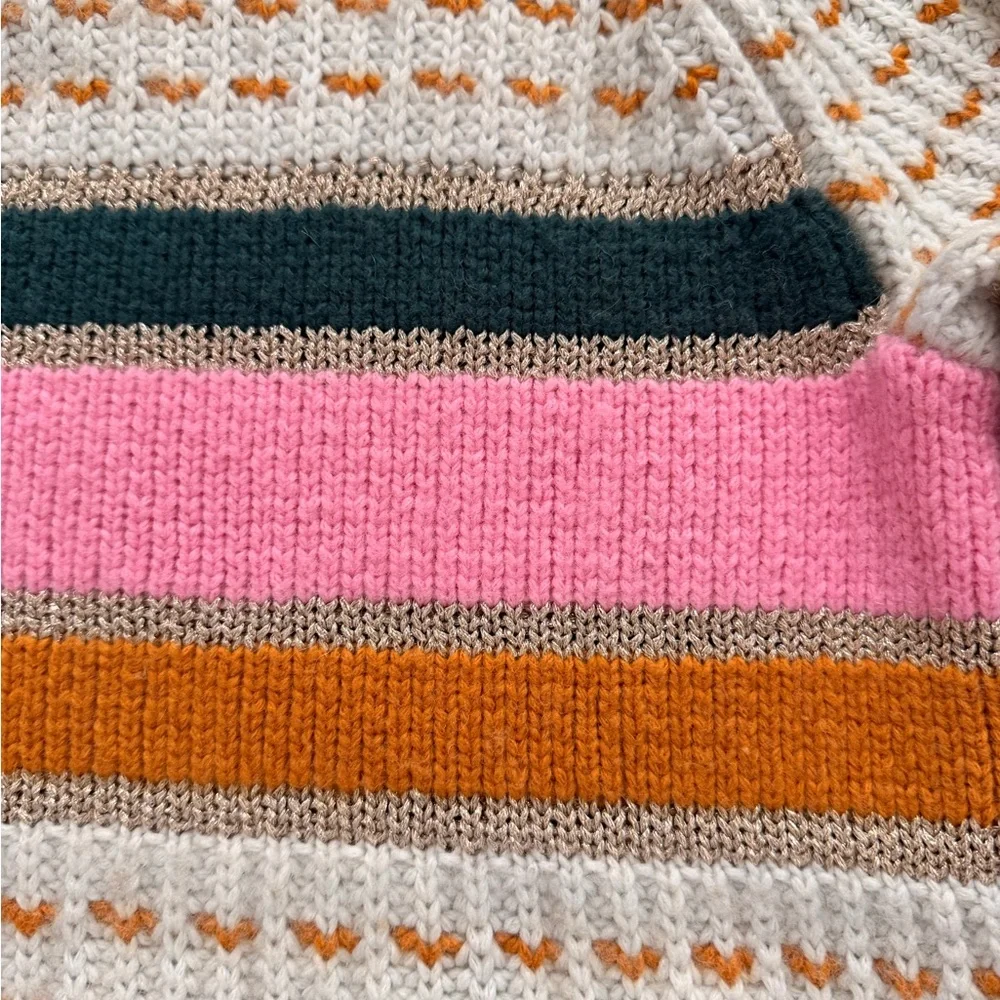Madewell Women's Sweater with Pink, Gold, and Green Stripes Merino Wool & Alpaca - Picture 9 of 11